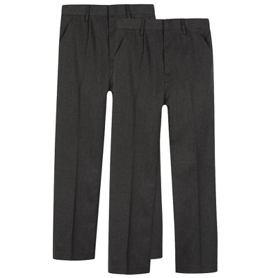 Pack of two boys' grey pleated school trousers